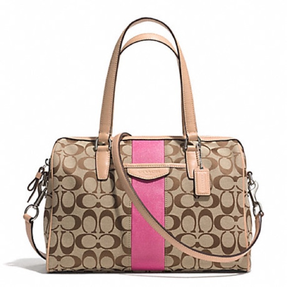 COACH signature striped Nancy Satchel